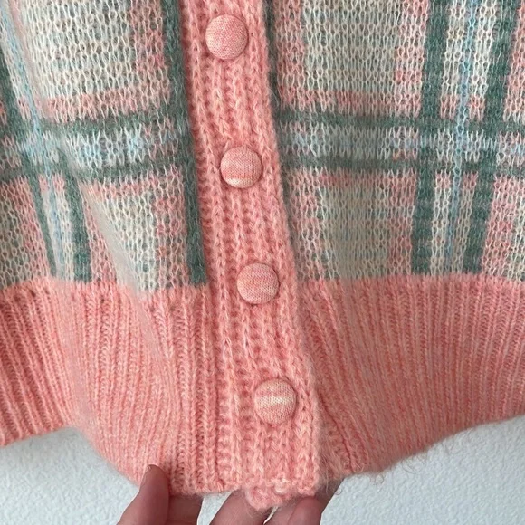 Love Shack Fancy Jeeves Plaid Button Down Wool Cardigan NWT Small Pink Preppy - Picture 4 of 10